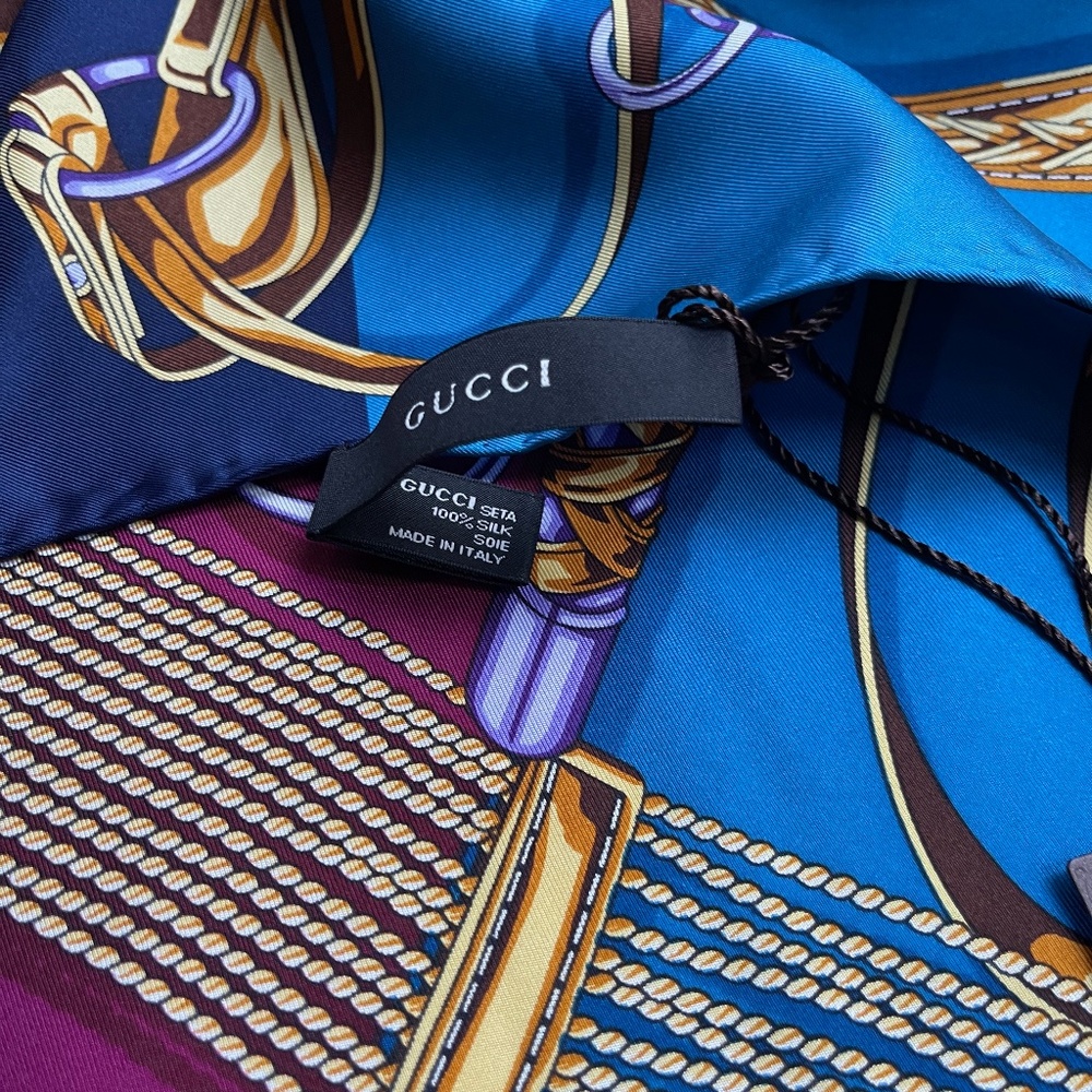 New Gucci Scarf Equestrian Iconic Logo Print Silk Wrap - Picture 8 of 12